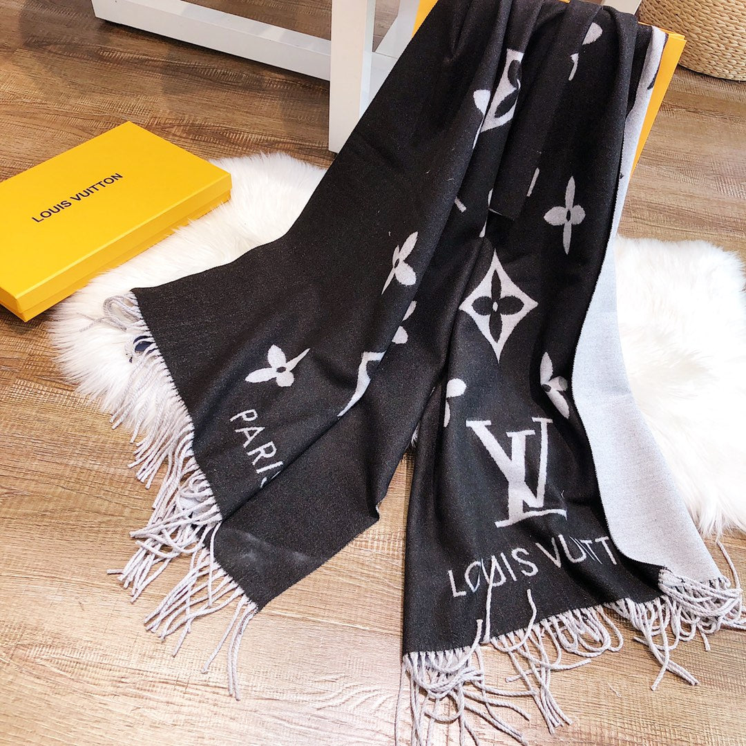 REYKJAVIK SCARF 180 CM IN BLACK MIX WHITE CASHMERE 392870