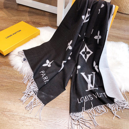 REYKJAVIK SCARF 180 CM IN BLACK MIX WHITE CASHMERE 392870