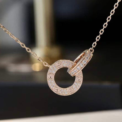 [Rose Jewellery]LOVE 7.6MM NECKLACE ROSE GOLD AND SILVER  FULL DIAMOND