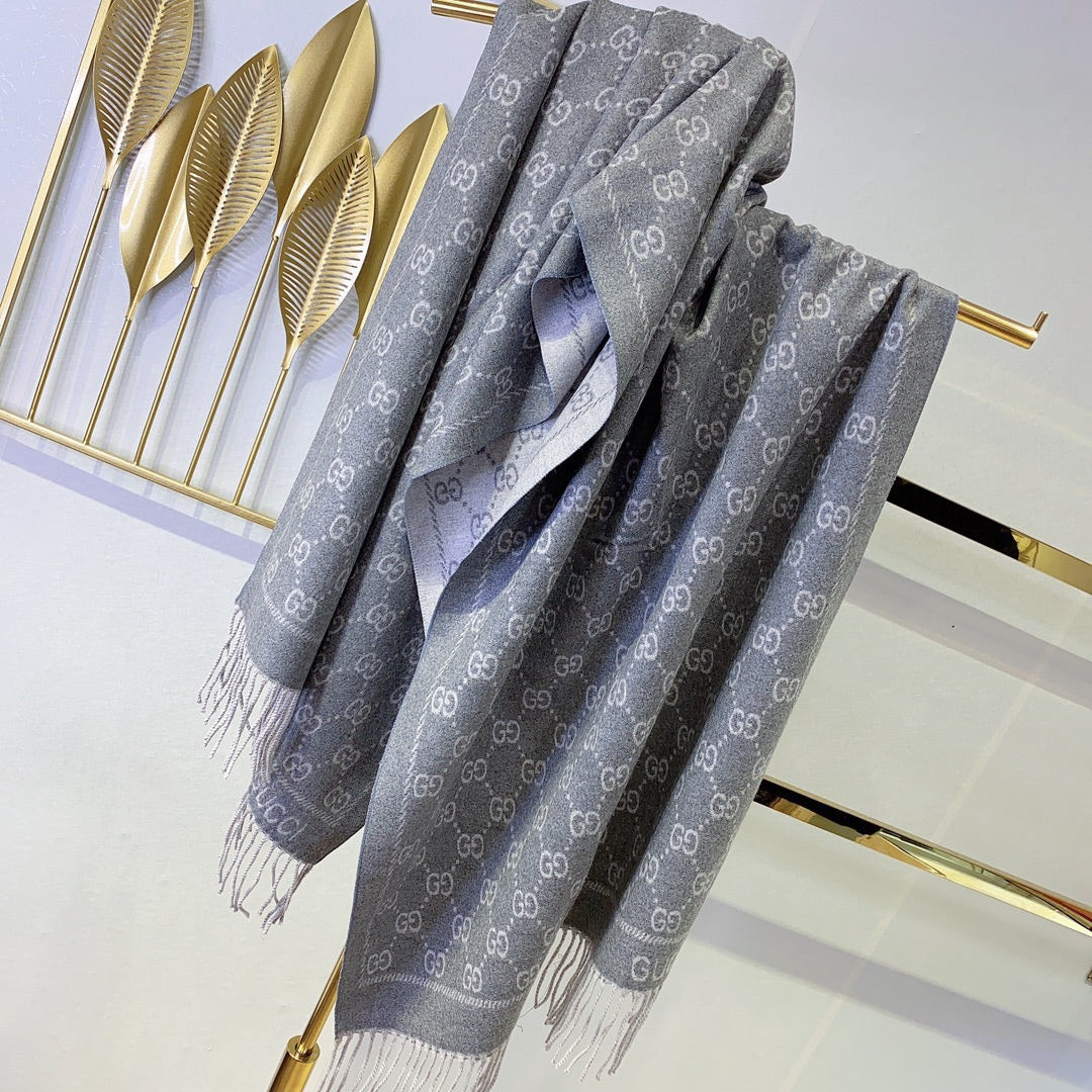 JACQUARD PATTERN KNIT SCARF 180 CM IN COOL GRAY WOOL 402421