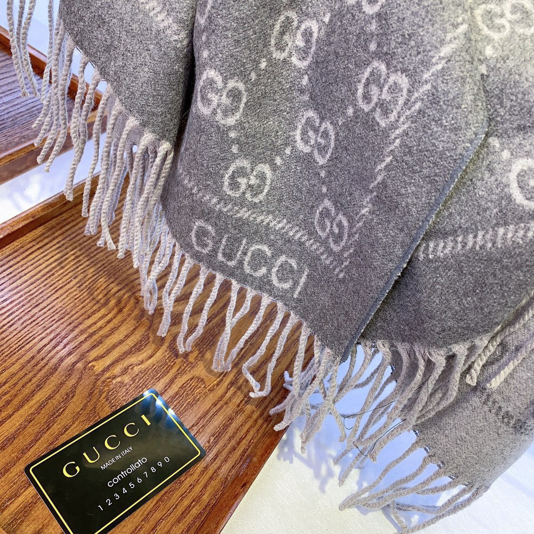 JACQUARD PATTERN KNIT SCARF 180 CM IN COOL GRAY WOOL 402421