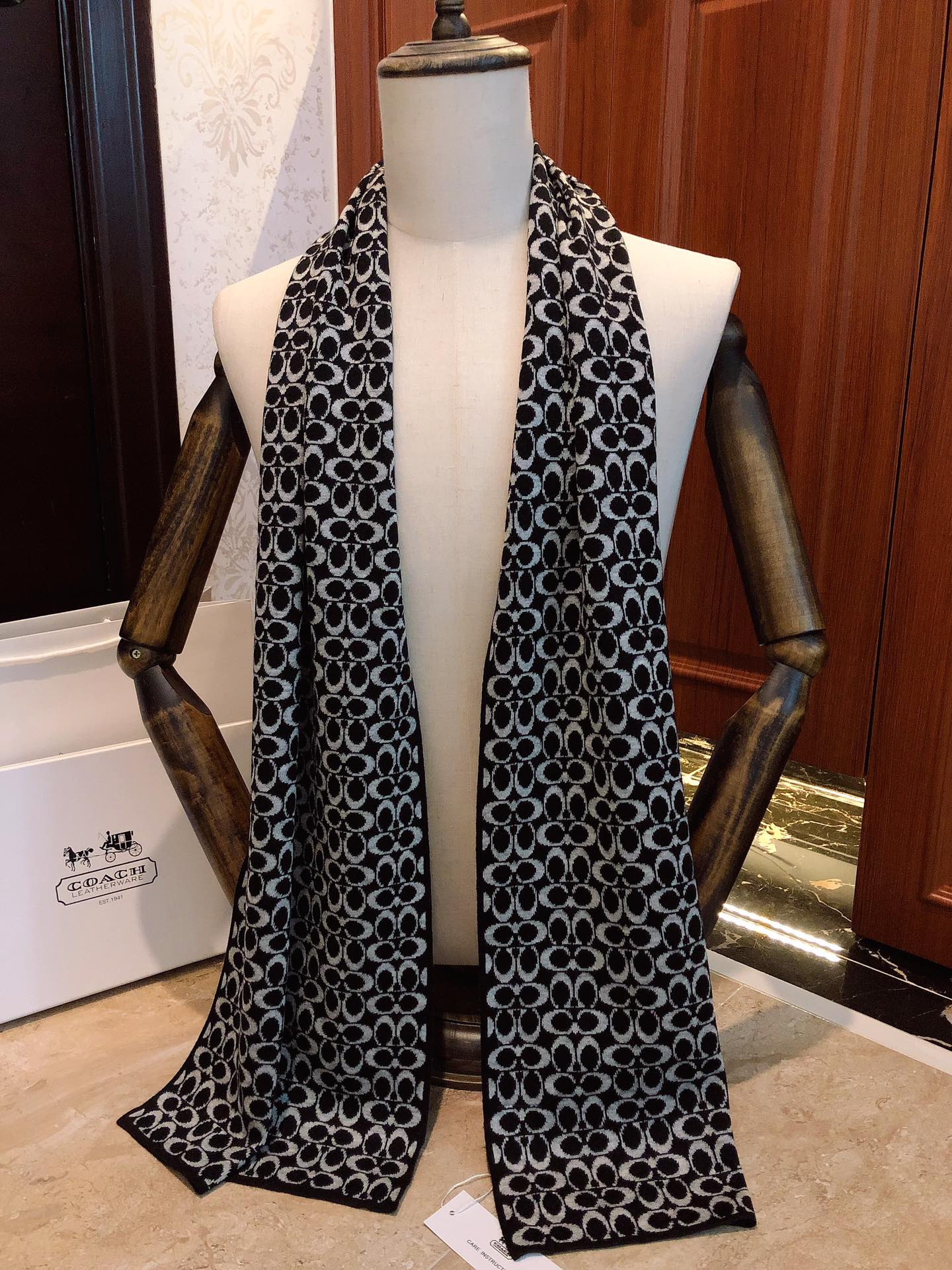 KNIT CASHMERE SCARF BLACK MIX WHITE 619589