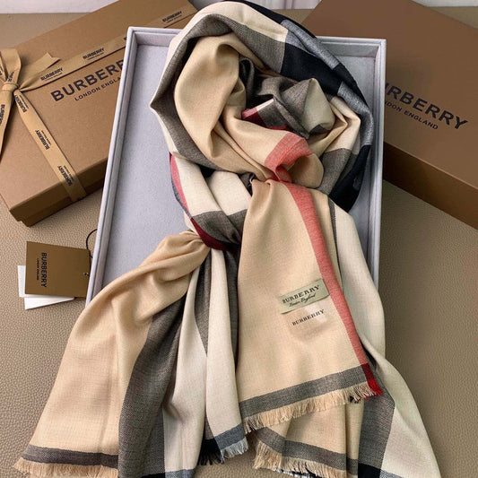 SCARF 200 CM IN CAMEL BEIGE MIX BLACK CASHMERE 394728