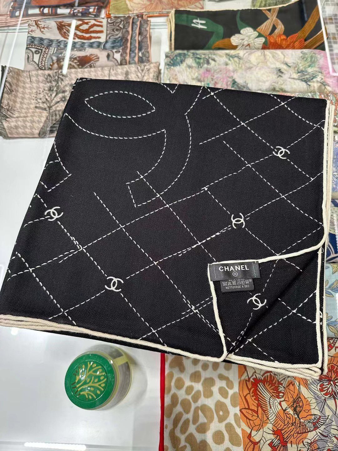 SILK WOOL SQUARE SCARF 140 CM BLACK  393128