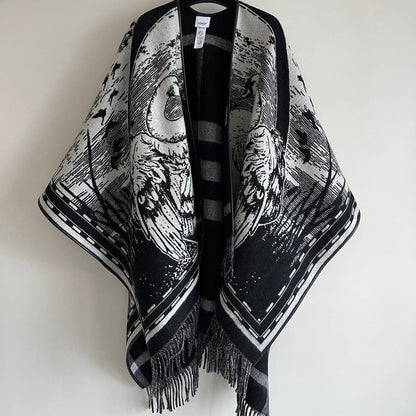 SWAN CAPE IN BLACK MIX WHITE CASHMERE 402246