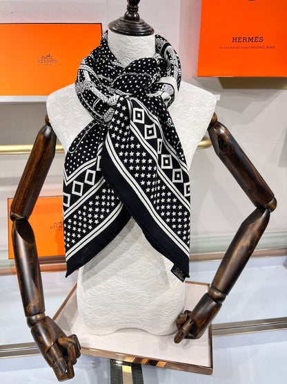 SCARF 140 CM IN BLACK MIX WHITE CASHMERE AND SILK 379767