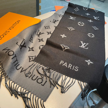 ALL ABOUT MONOGRAM SCARF 185 CM IN BLACK WOOL 394497