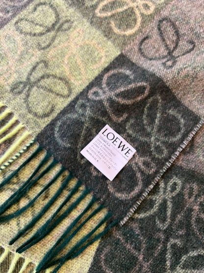 SCARF 180 CM IN BOTTLE GREEN MIX KHAKI WOOL AND CASHMERE 410100