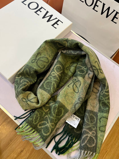 SCARF 180 CM IN BOTTLE GREEN MIX KHAKI WOOL AND CASHMERE 410100