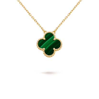 [Rose Jewellery]CLOVER 15MM MALACHITE SINGLE FLOWER  NECKLACE