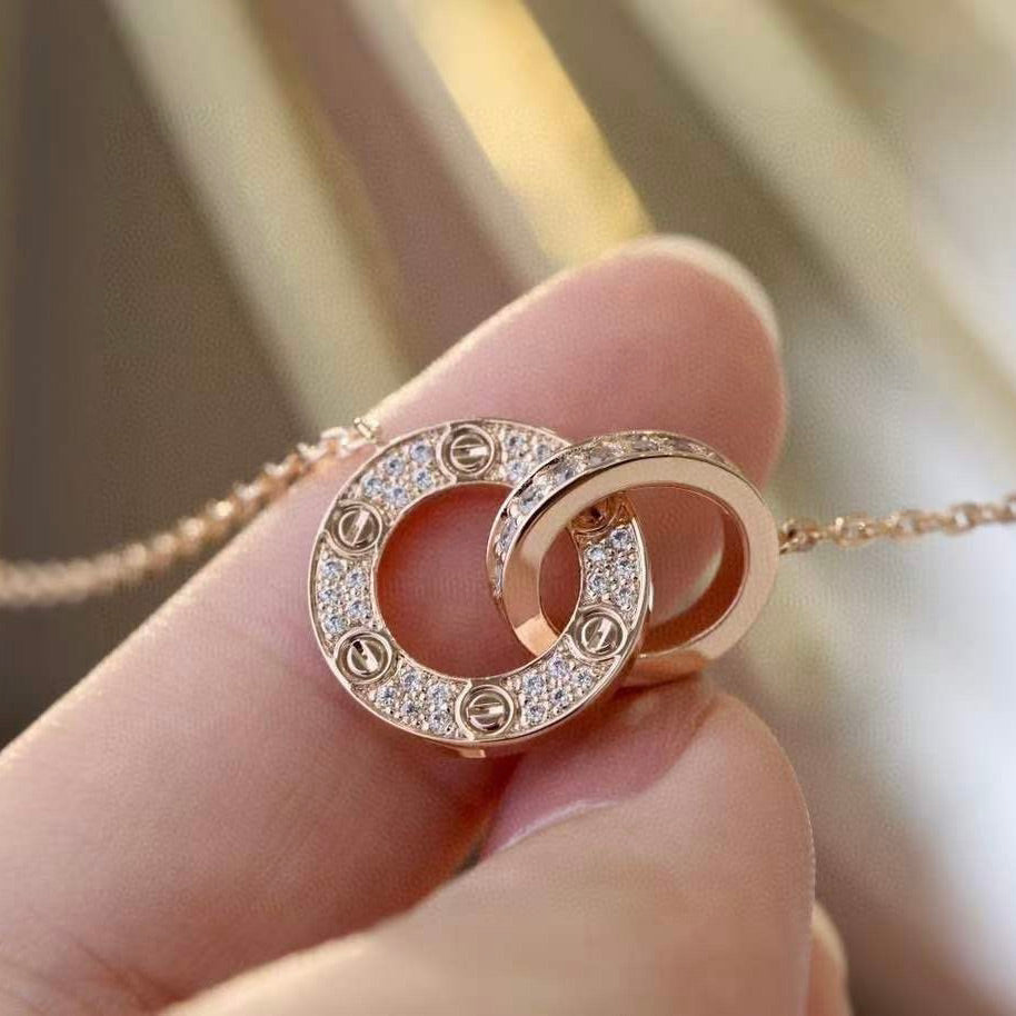 [Rose Jewellery]LOVE 7.6MM NECKLACE ROSE GOLD AND SILVER  FULL DIAMOND