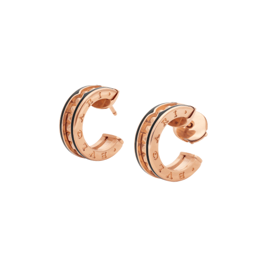 [Rose Jewellery]ZERO 1 ROCK PINK GOLD EARRINGS WITH STUDDED SPIRAL AND BLACK CERAMIC