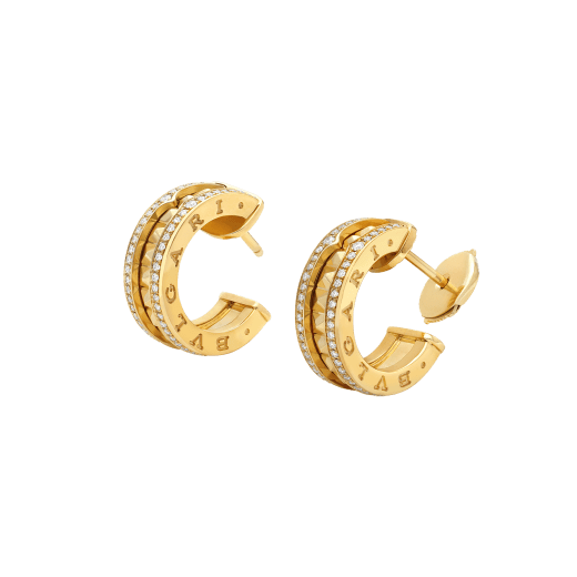 [Rose Jewellery]ZERO 1 ROCK GOLD EARRINGS WITH STUDDED SPIRAL AND PAVED DIAMONDS