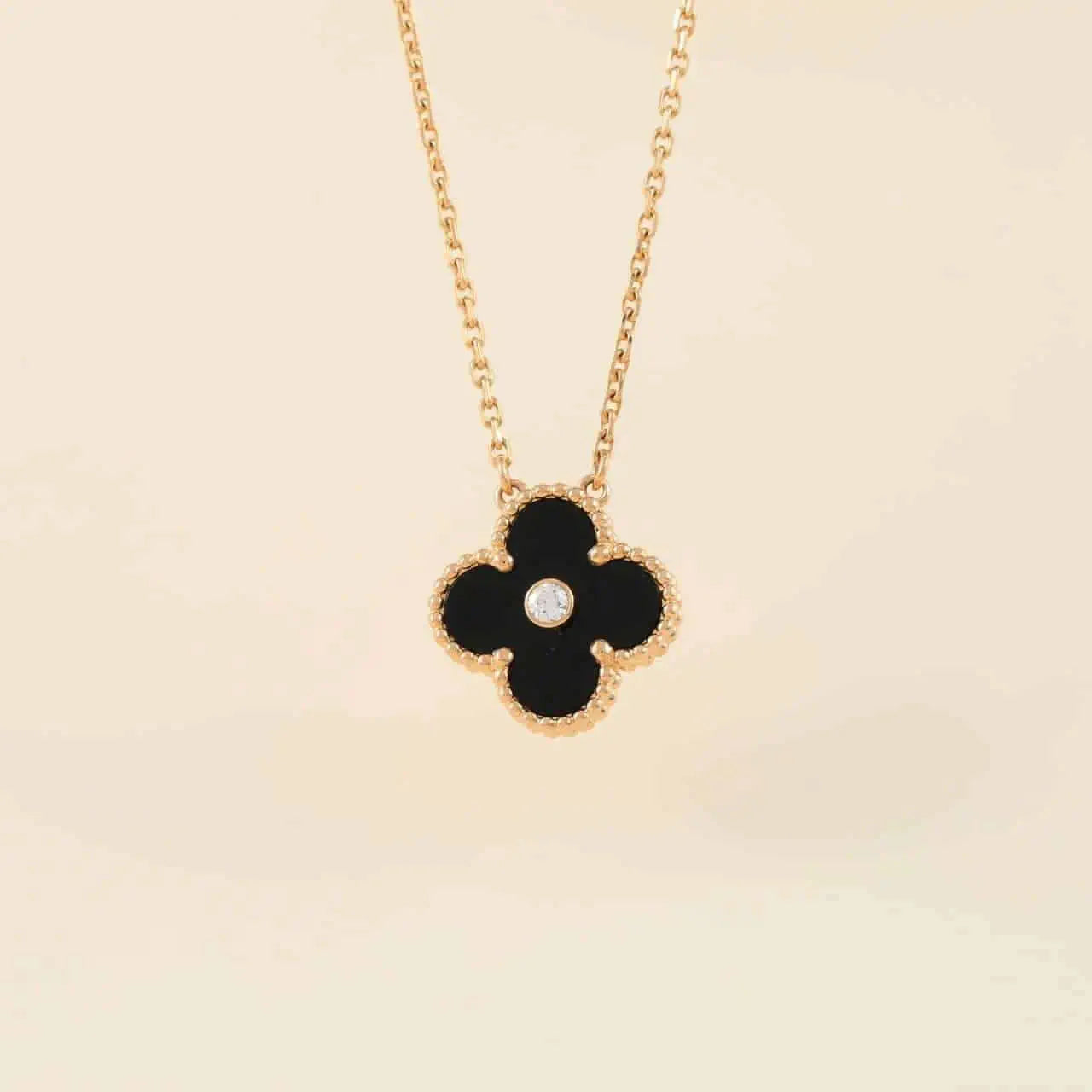 [Rose Jewellery]CLOVER 15MM DIAMOND ONYX NECKLACE