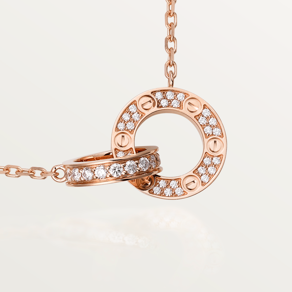 [Rose Jewellery]LOVE 7.6MM NECKLACE ROSE GOLD AND SILVER  FULL DIAMOND