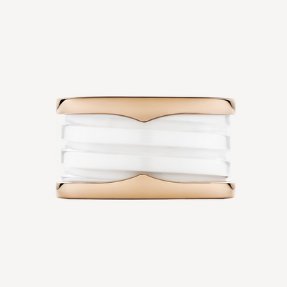 [Rose Jewellery]ZERO 1 FOUR-BAND LOOPS AND WHITE CERAMIC SPIRAL PINK GOLD RING