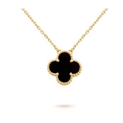 [Rose Jewellery]CLOVER 15MM BLACK ONYX SINGLE FLOWER NECKLACE