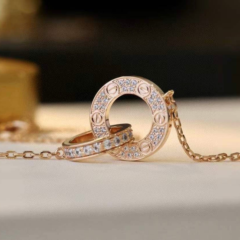 [Rose Jewellery]LOVE 7.6MM NECKLACE ROSE GOLD AND SILVER  FULL DIAMOND