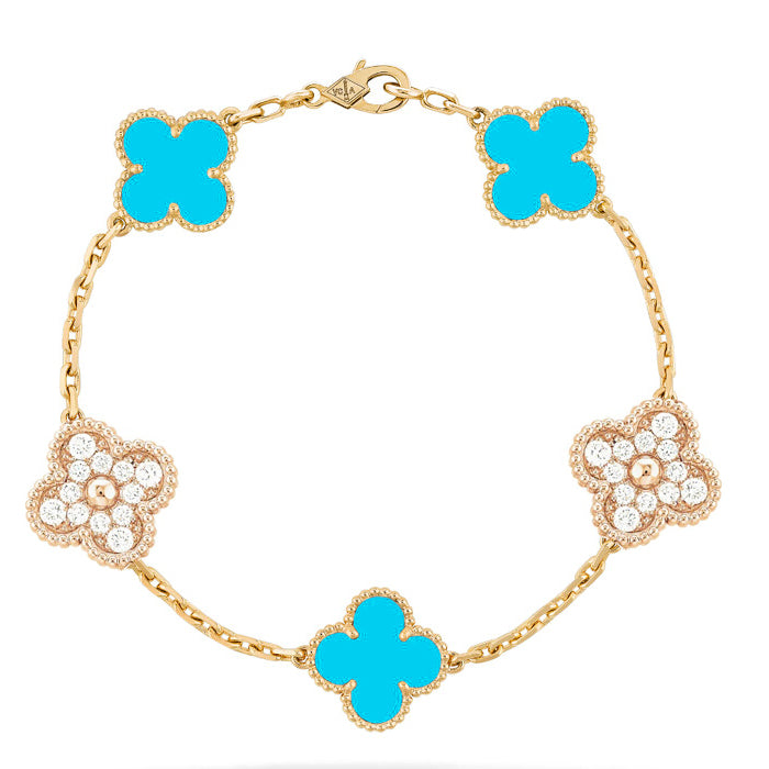 [Rose Jewellery]CLOVER 5 MOTIF TURQUOISE DIAMOND GOLD BRACELET