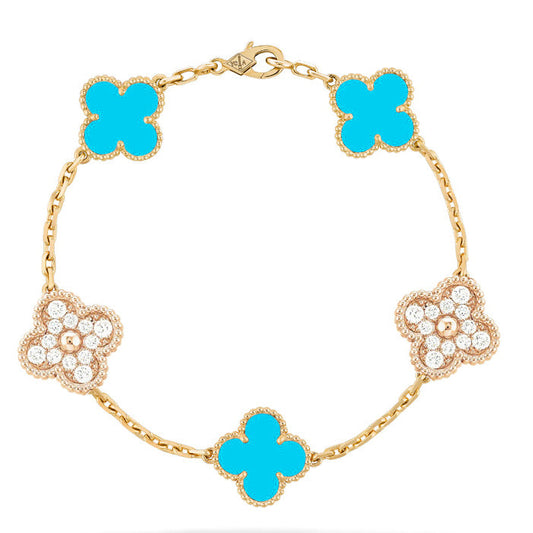 [Rose Jewellery]CLOVER 5 MOTIF TURQUOISE DIAMOND GOLD BRACELET