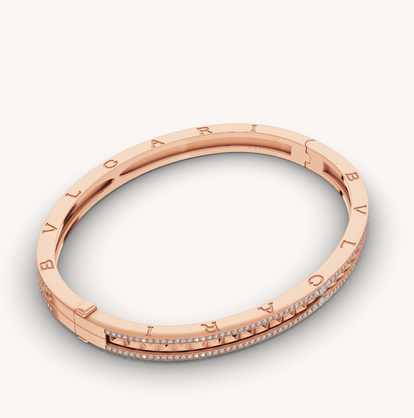 [Rose Jewellery]ZERO 1 SPIRAL AND PAVED DIAMOND PINK GOLD BRACELET