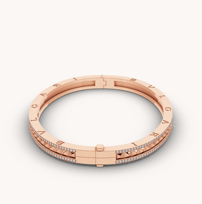 [Rose Jewellery]ZERO 1 SPIRAL AND PAVED DIAMOND PINK GOLD BRACELET