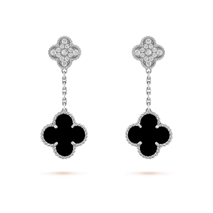 [Rose Jewellery]CLOVER 2 MOTIFS  DIAMOND ONYX EARRINGS SILVER