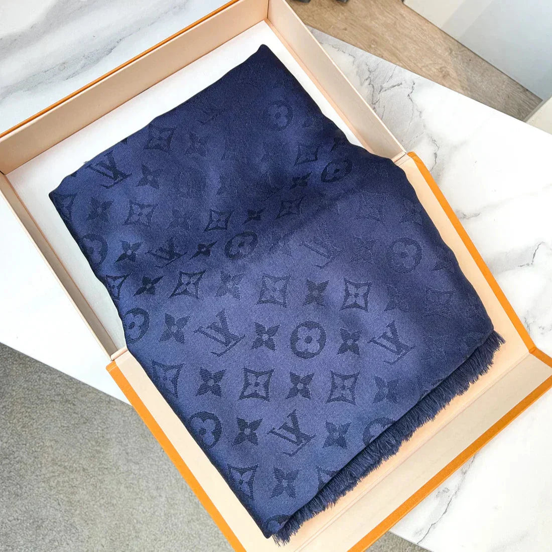 LV Monogram Stole Dark Blue Scarf