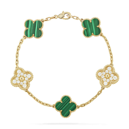 [Rose Jewellery]CLOVER  5 MOTIF MALACHITE DIAMOND BRACELET