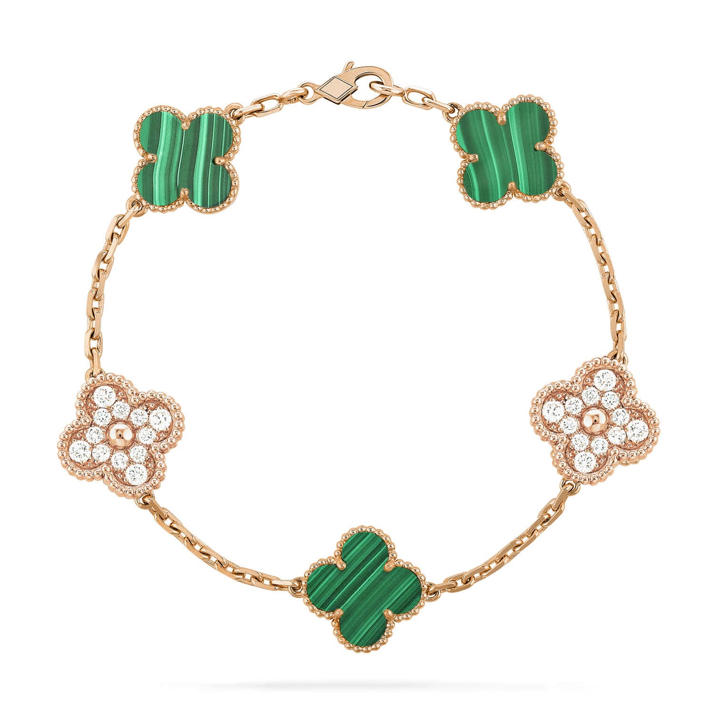 [Rose Jewellery]CLOVER  5 MOTIF MALACHITE DIAMOND BRACELET