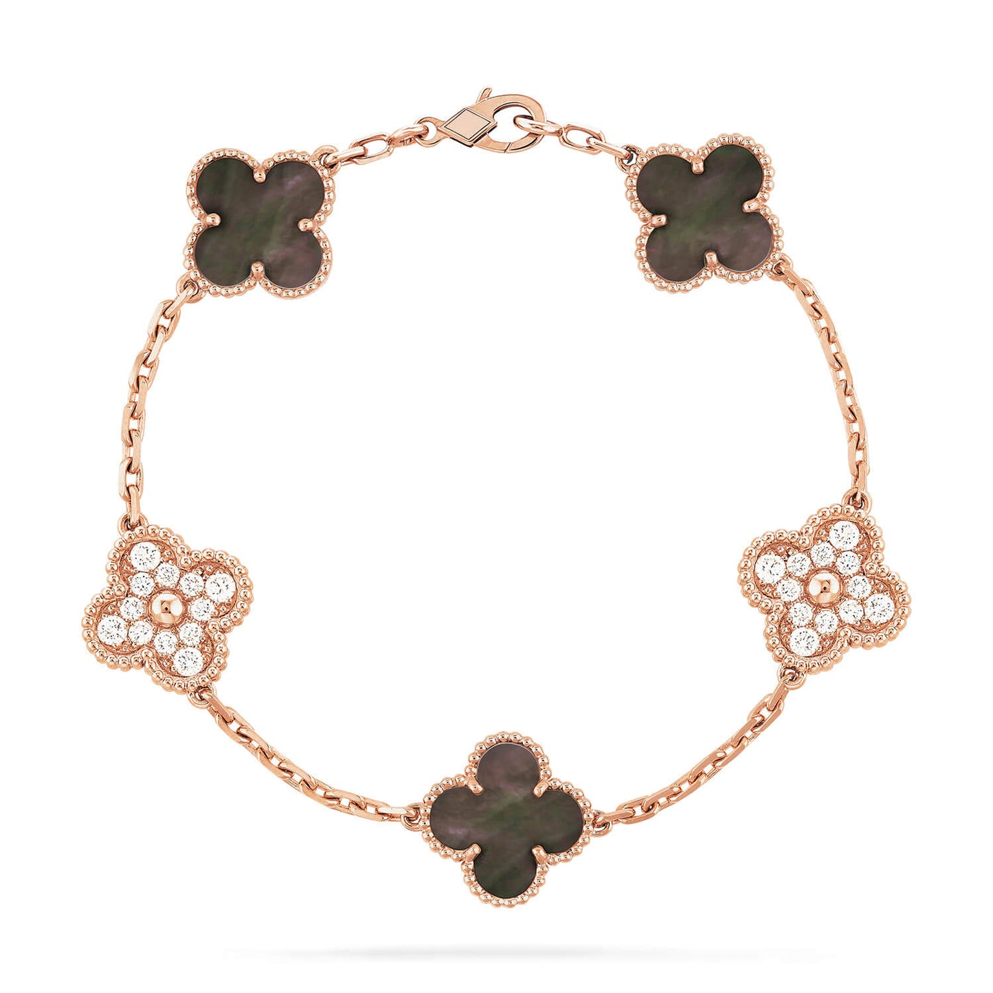 [Rose Jewellery]CLOVER 5 MOTIFS DARK MOP AND DIAMONDS PINK GOLD BRACELET