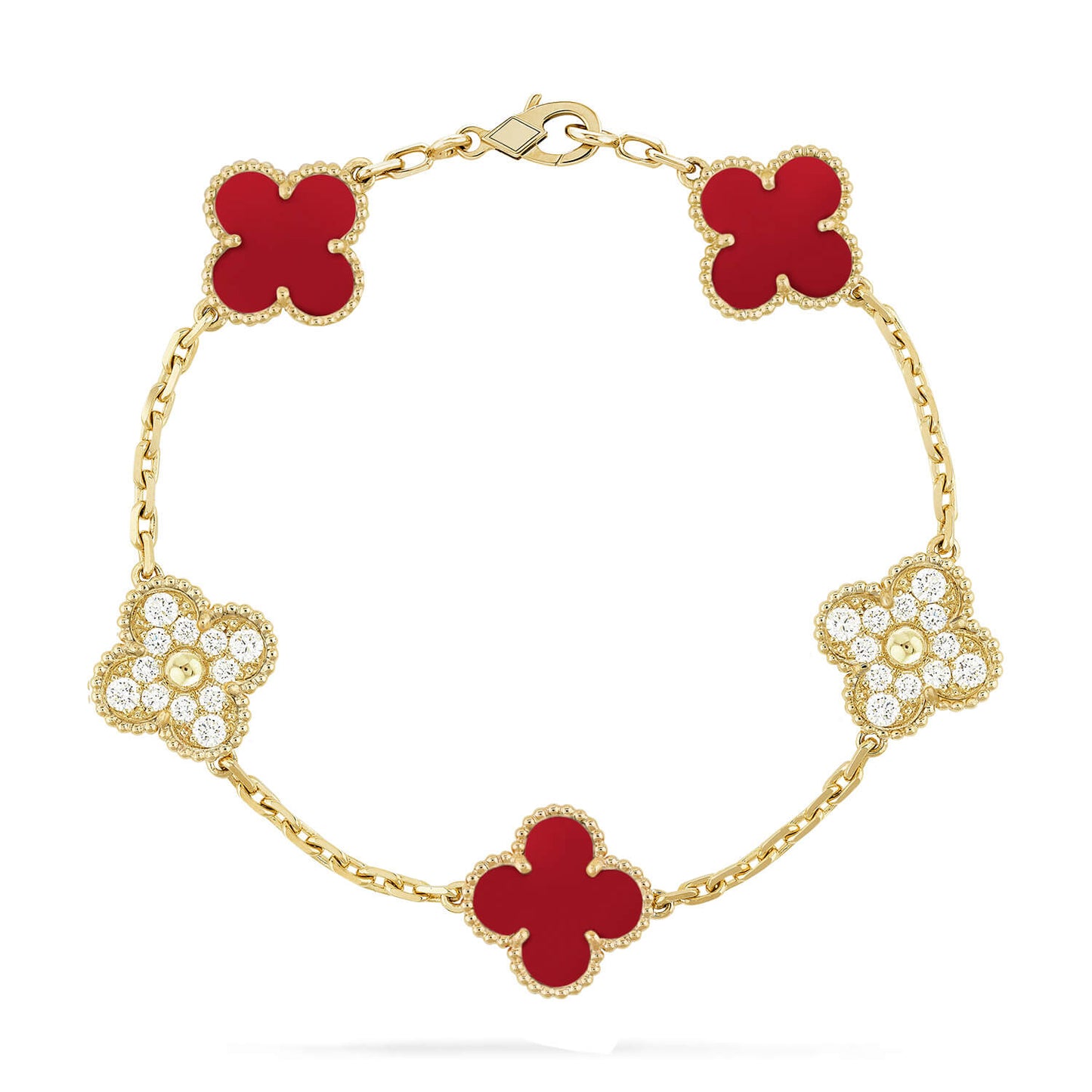 [Rose Jewellery]CLOVER 5 MOTIFS CARNELIAN DIAMOND BRACELET