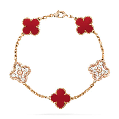 [Rose Jewellery]CLOVER 5 MOTIFS CARNELIAN DIAMOND BRACELET