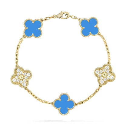 [Rose Jewellery]CLOVER 5 MOTIF BLUE CHALCEDONY DIAMOND GOLD BRACELET