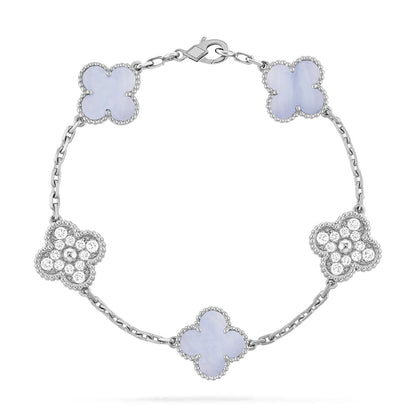 [Rose Jewellery]CLOVER  5 MOTIF DIAMOND PURPLE CHALCEDONY BRACELET SILVER