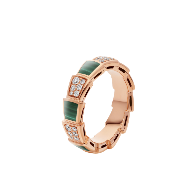 [Rose Jewellery]SERPENTI RING PINK GOLD MALACHITE DIAMOND PAVED 4MM