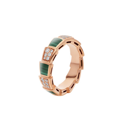 [Rose Jewellery]SERPENTI RING PINK GOLD MALACHITE DIAMOND PAVED 4MM