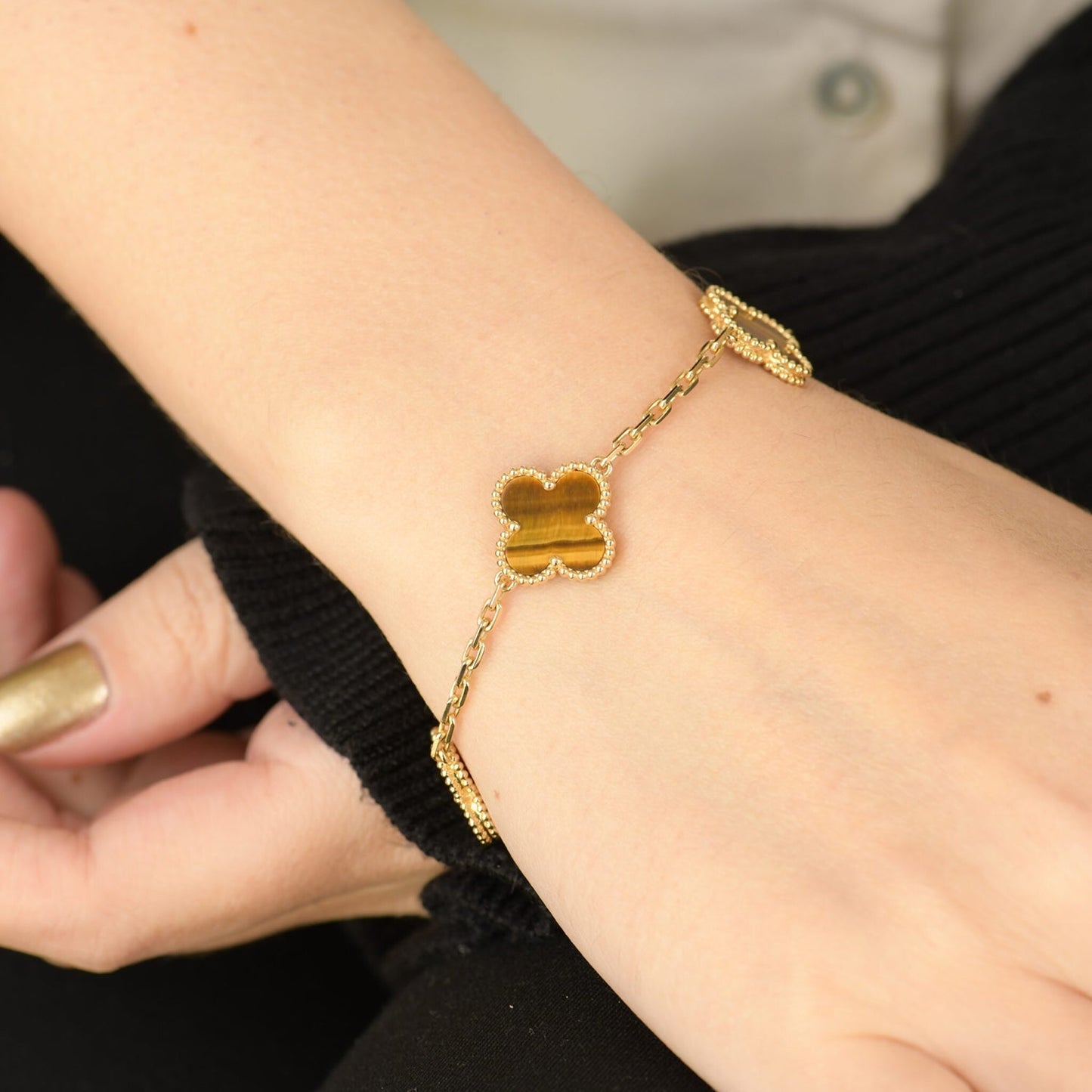 [Rose Jewellery]CLOVER  5 MOTIFS TIGER EYE BRACELET