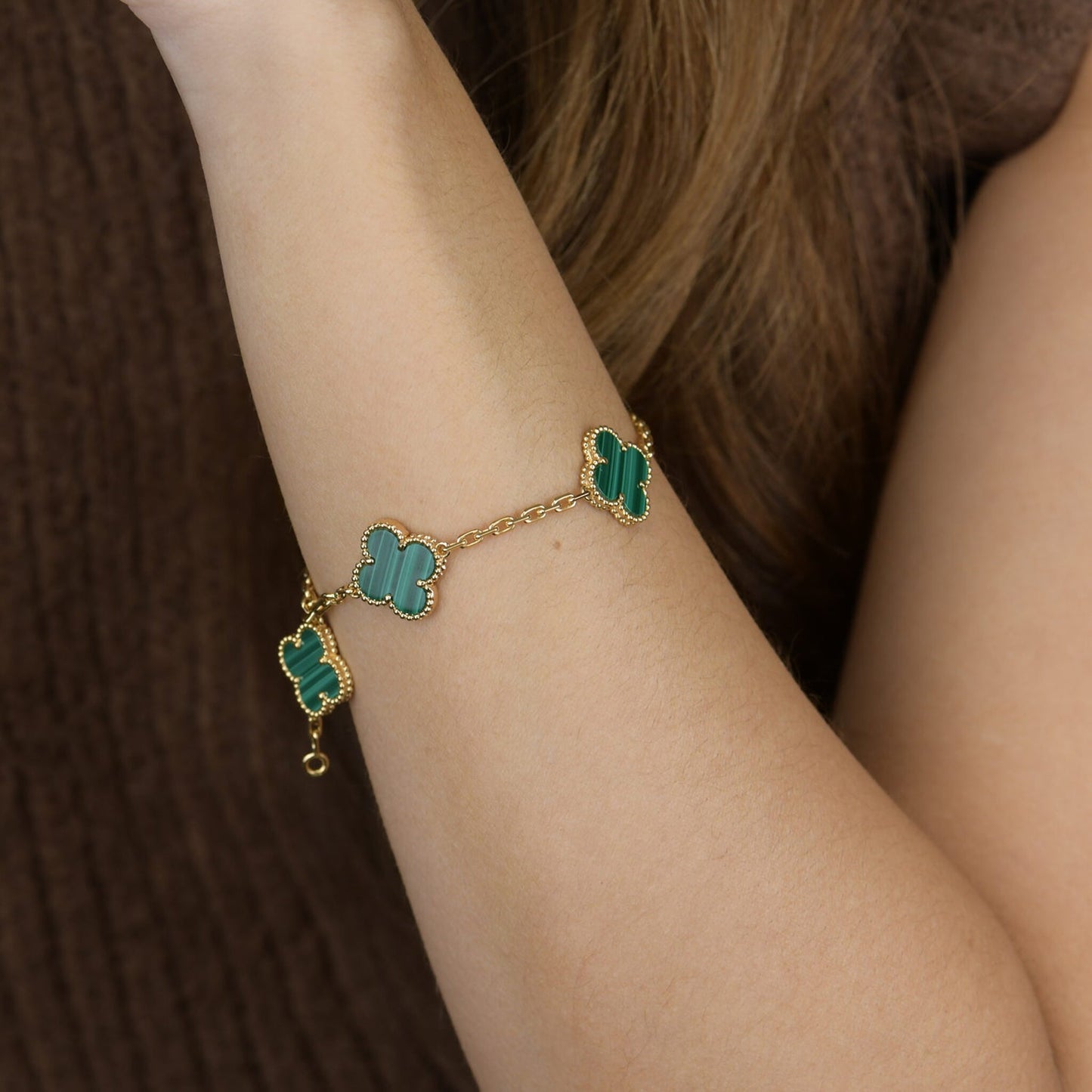 [Rose Jewellery]CLOVER 5 MOTIFS MALACHITE BRACELET