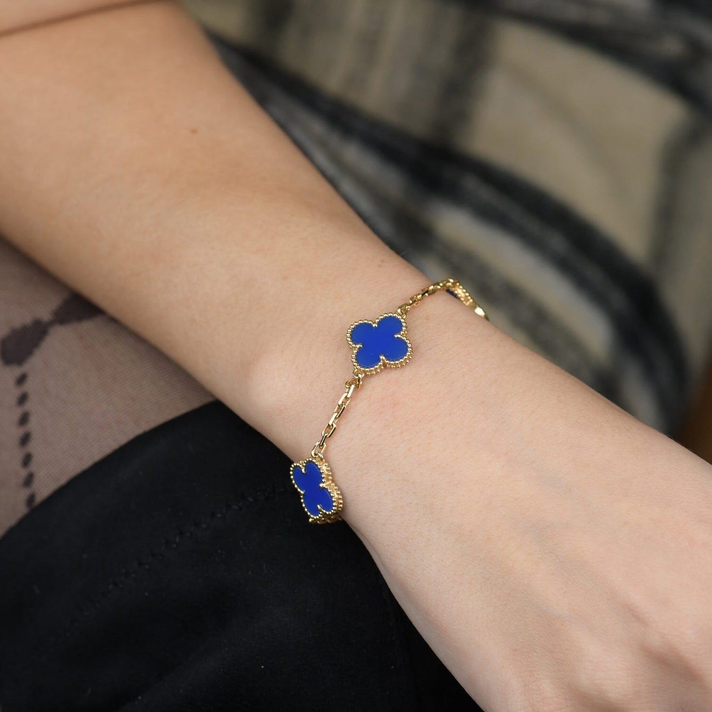 [Rose Jewellery]CLOVER 5 MOTIFS BLUE AGATE BRACELET