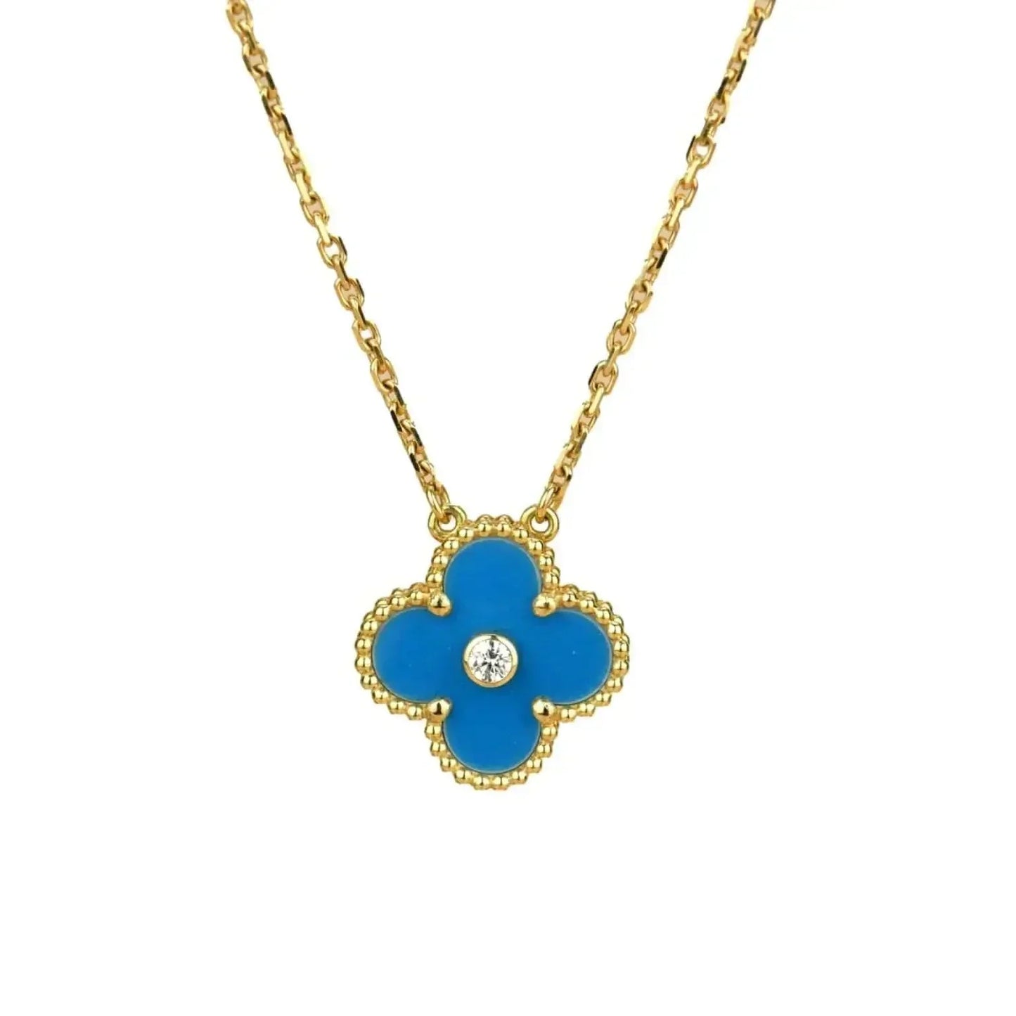 [Rose Jewellery]CLOVER 15MM DIAMOND AND BLUE AGATE NECKLACE