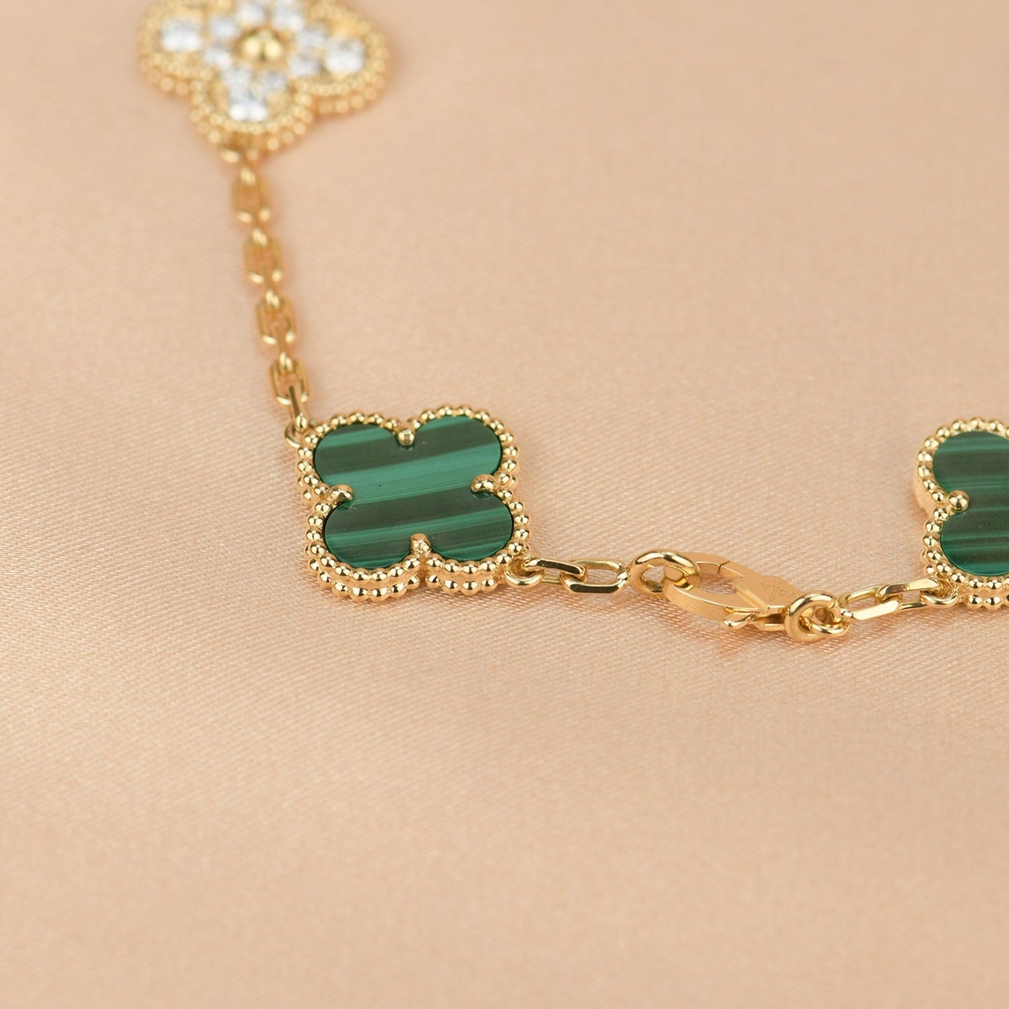 [Rose Jewellery]CLOVER  5 MOTIF MALACHITE DIAMOND BRACELET