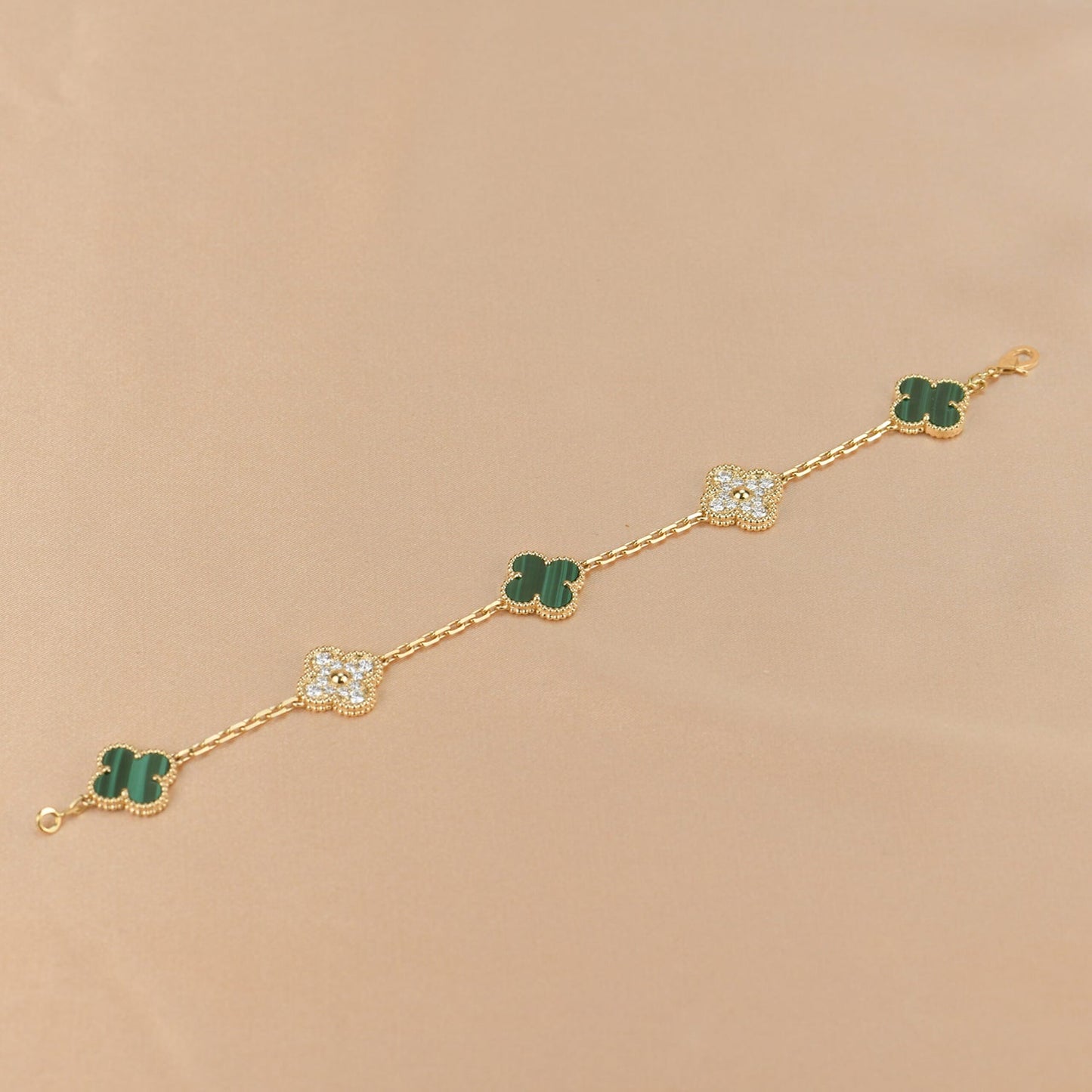 [Rose Jewellery]CLOVER  5 MOTIF MALACHITE DIAMOND BRACELET