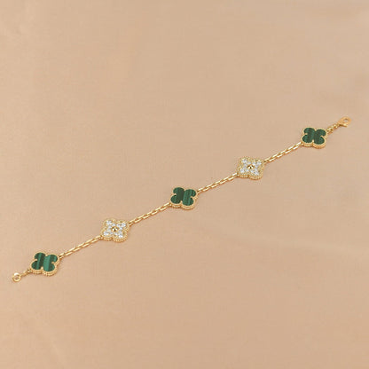 [Rose Jewellery]CLOVER  5 MOTIF MALACHITE DIAMOND BRACELET