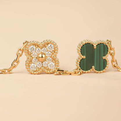 [Rose Jewellery]CLOVER  5 MOTIF MALACHITE DIAMOND BRACELET