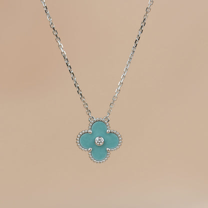 [Rose Jewellery]CLOVER 15MM DIAMOND SVRES PORCELAIN  NECKLACE SILVER