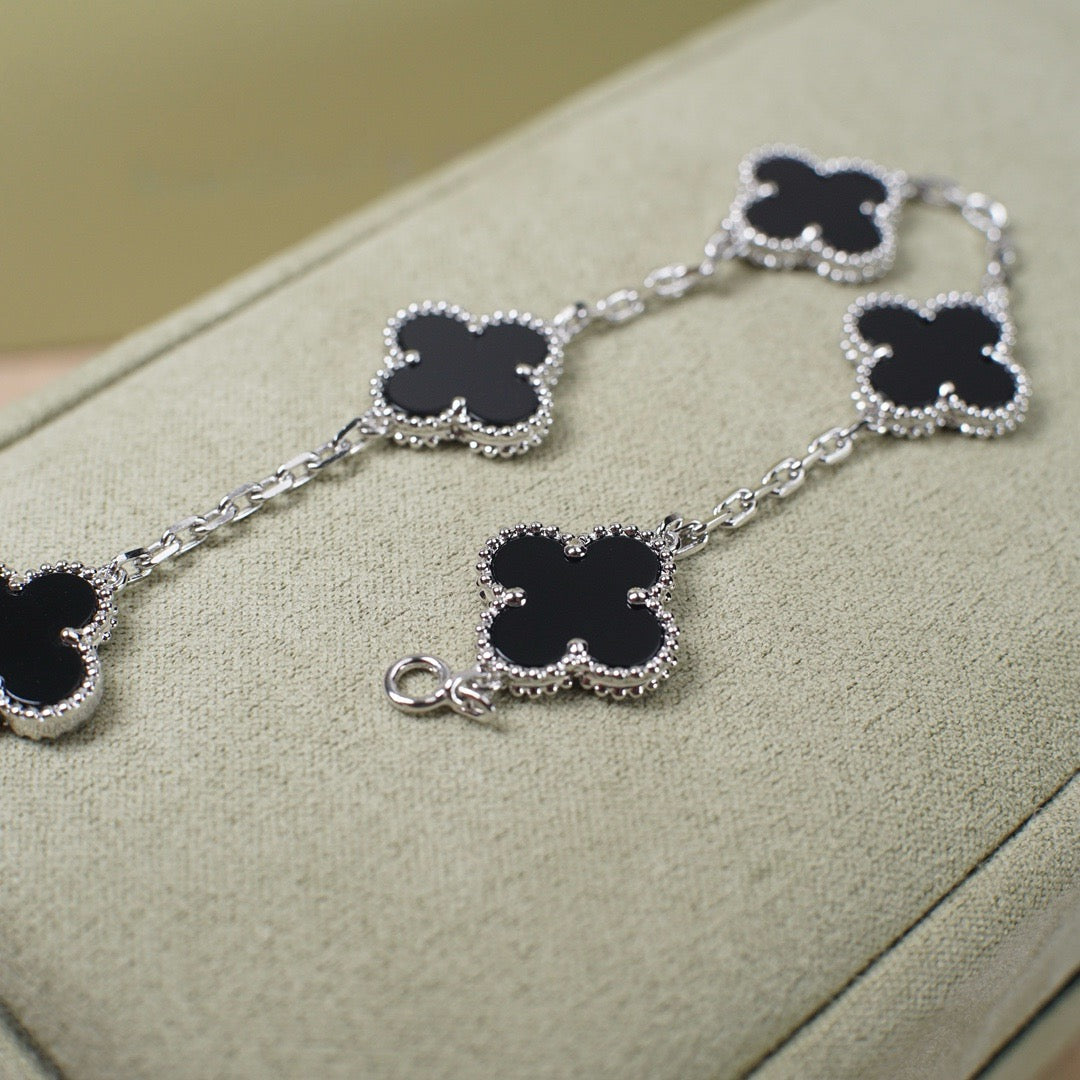 [Rose Jewellery]CLOVER 5 MOTIF ONYXS  BRACELET SILVER