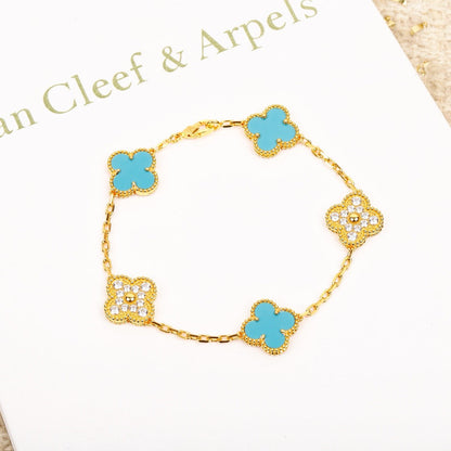 [Rose Jewellery]CLOVER 5 MOTIF TURQUOISE DIAMOND GOLD BRACELET