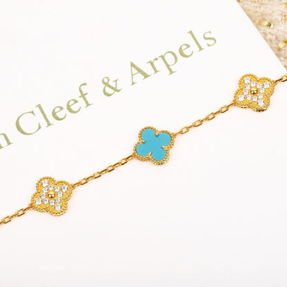 [Rose Jewellery]CLOVER 5 MOTIF TURQUOISE DIAMOND GOLD BRACELET