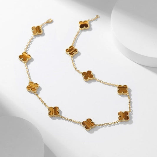 [Rose Jewellery]CLOVER 10 MOTIFS TIGER EYE NECKLACE